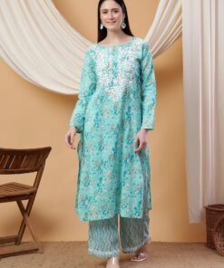 Anika Chikankari Mulmul Co-ord Set (Green)