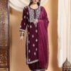 Haya Chikankari Rayon Co-ord Set (Wine)