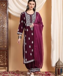 Haya Chikankari Rayon Co-ord Set (Wine)
