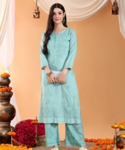 Priya Chikankari Kurta Palazzo Cotton Co-ord Set (Pastel Green)