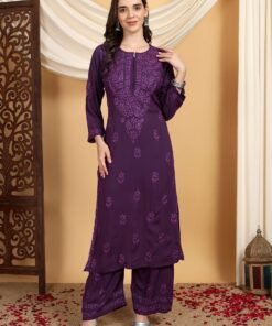 Faiza Chikankari Rayon Co-ord Set (Mauve)