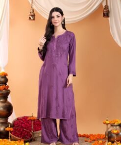 Maryam Chikankari Rayon Co-ord Set (Mauve)