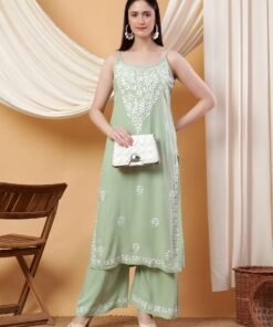 Raha Chikankari Strappy Rayon Co-ord Set (Pastel Green)
