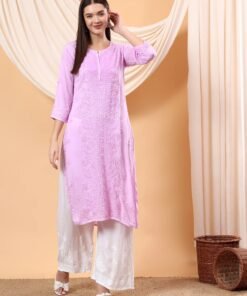Alina Chikankari Modal Straight Kurta (Lilac)
