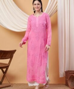 Dua Premium Viscose 3D Chikankari Straight Kurta (Pink)