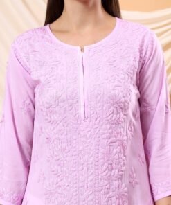 Alternative view of Alina Chikankari Modal Straight Kurta (Lilac)