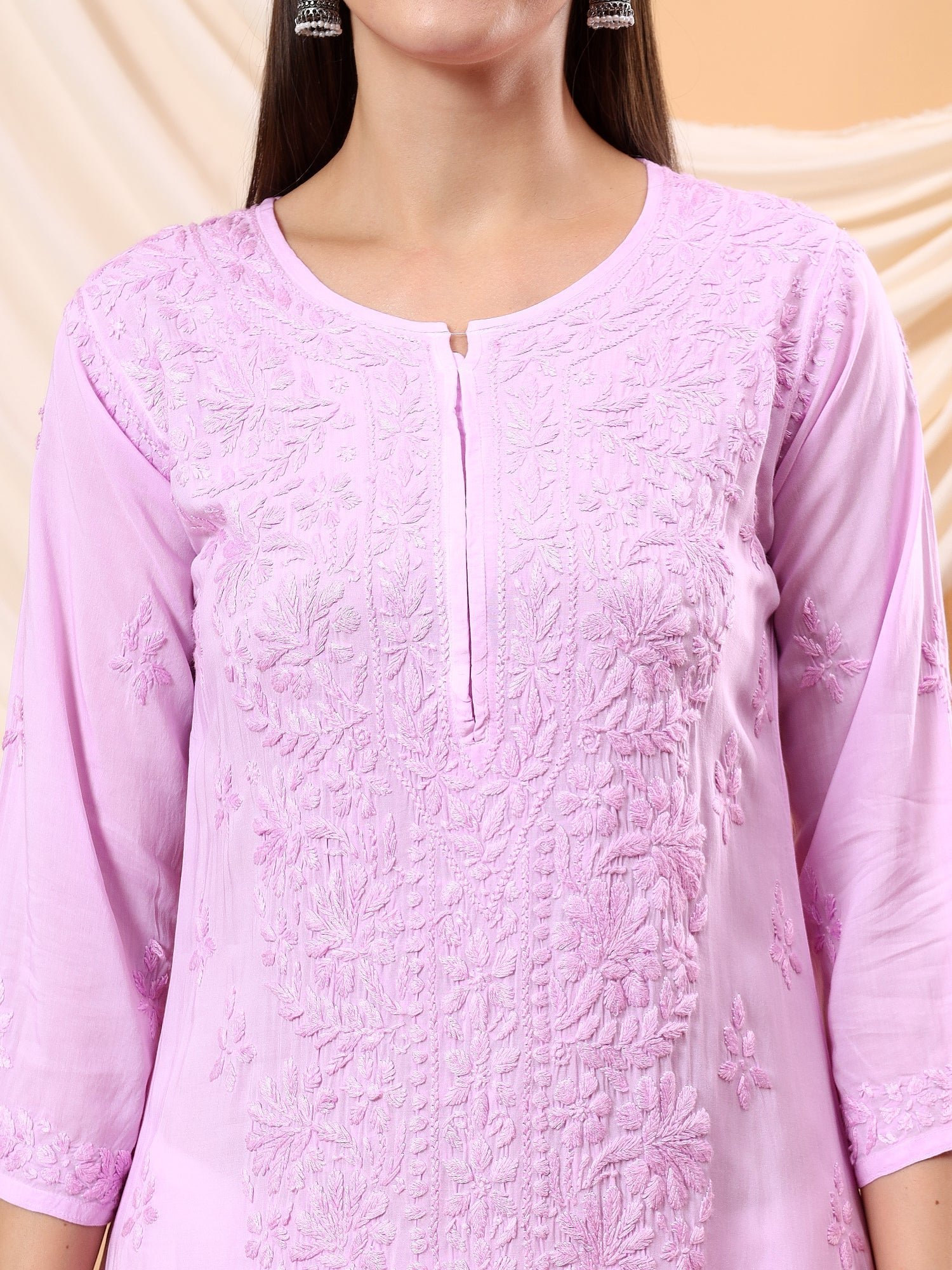Alina Chikankari Modal Straight Kurta (Lilac) - Image 2