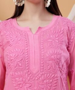 Alternative view of Dua Premium Viscose 3D Chikankari Straight Kurta (Pink)