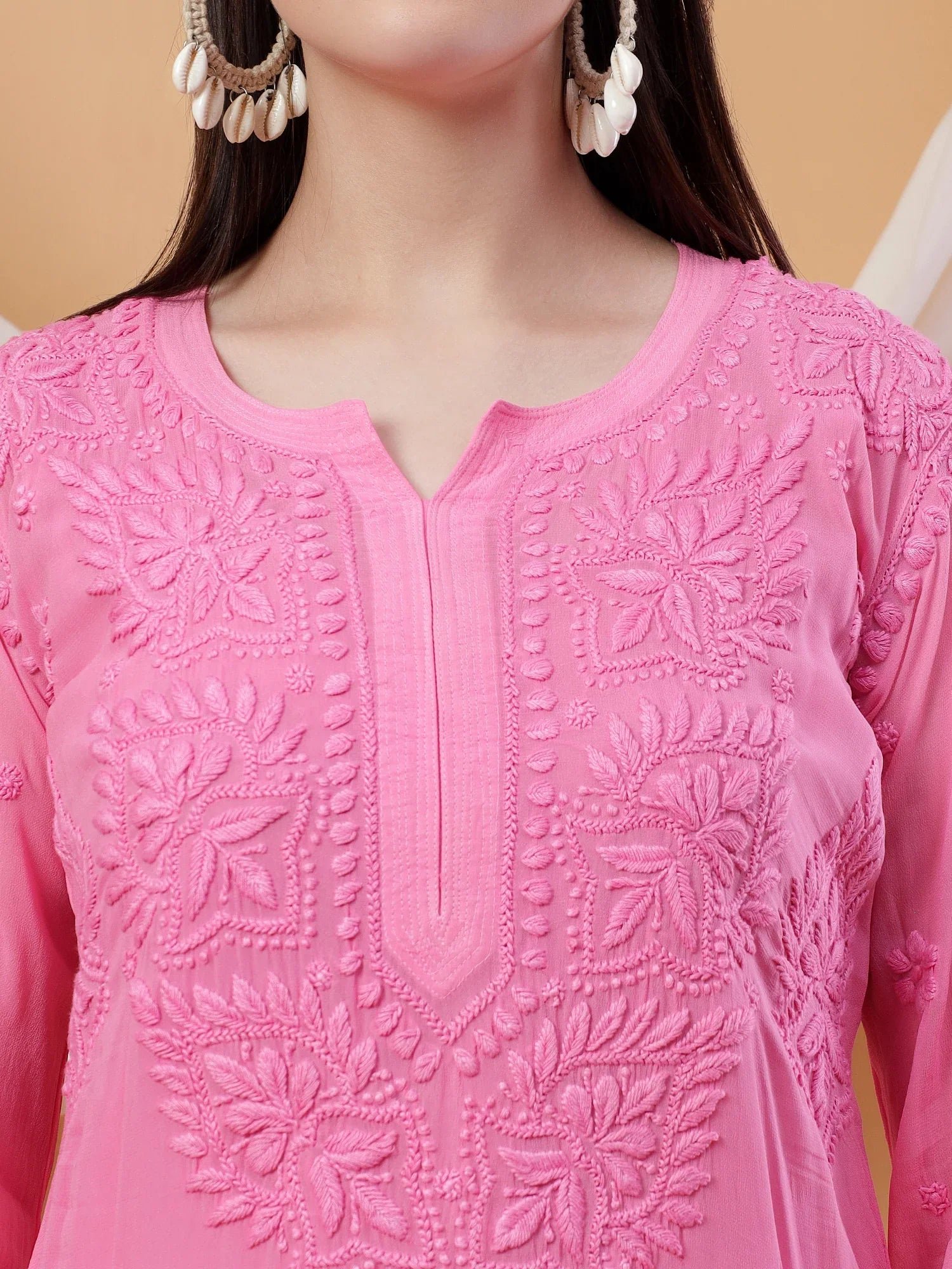 Dua Premium Viscose 3D Chikankari Straight Kurta (Pink) - Image 2