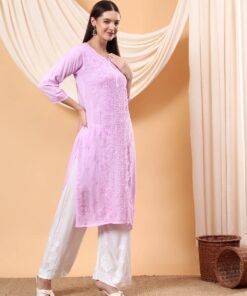 Alina Chikankari Modal Straight Kurta (Lilac) - Image 3