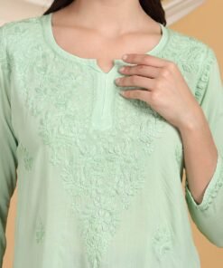 Misha Chikankari Modal Short Kurti (Pista Green) - Image 3