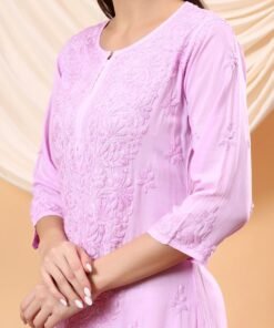 Alina Chikankari Modal Straight Kurta (Lilac) - Image 4