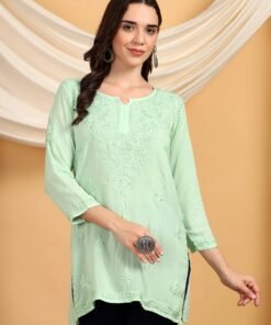 Misha Chikankari Modal Short Kurti (Pista Green) - Image 4