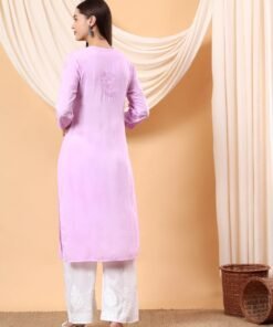 Alina Chikankari Modal Straight Kurta (Lilac) - Image 5