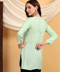 Misha Chikankari Modal Short Kurti (Pista Green) - Image 6