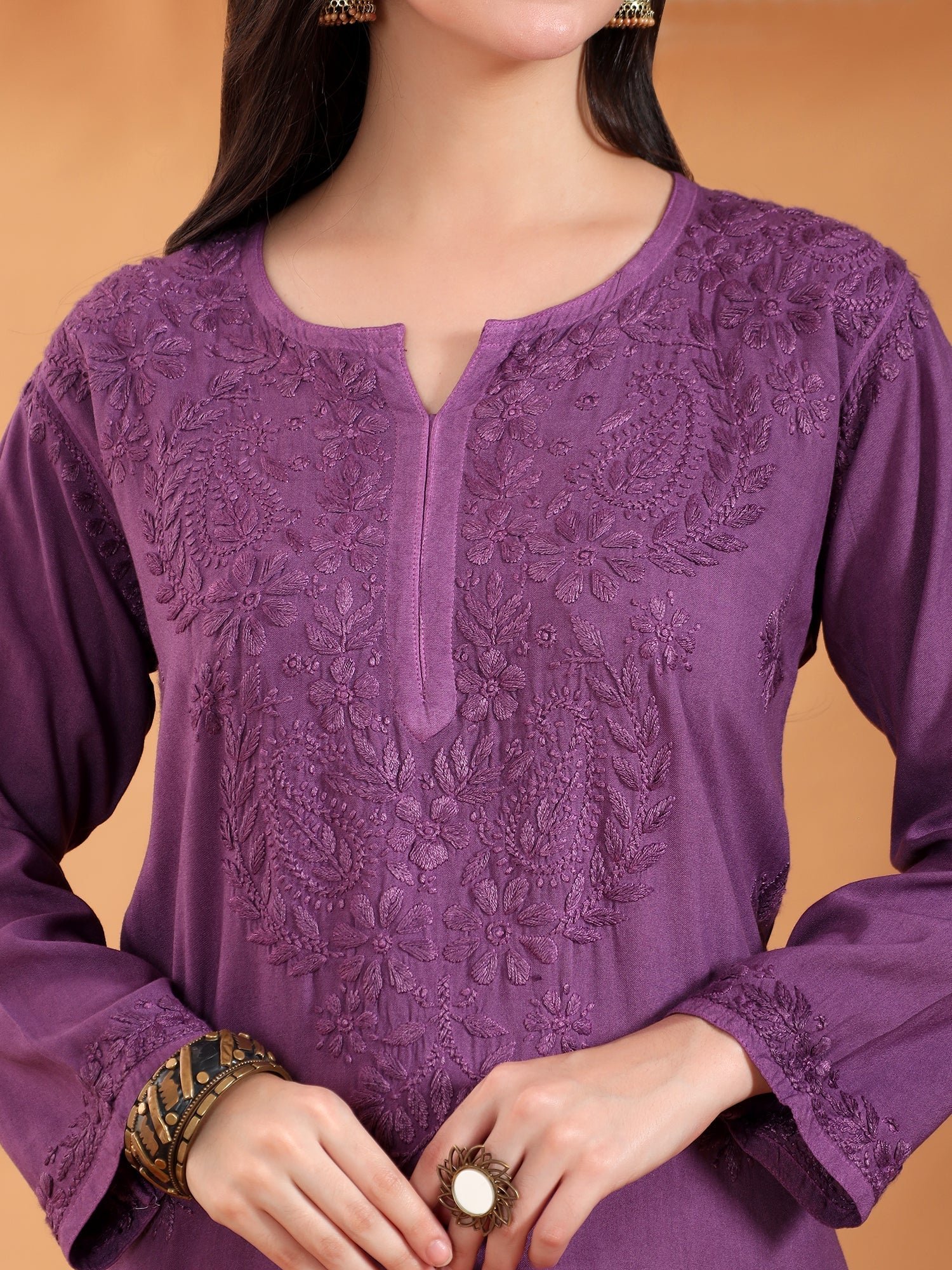 Maryam Chikankari Rayon Co-ord Set (Mauve) - Image 2