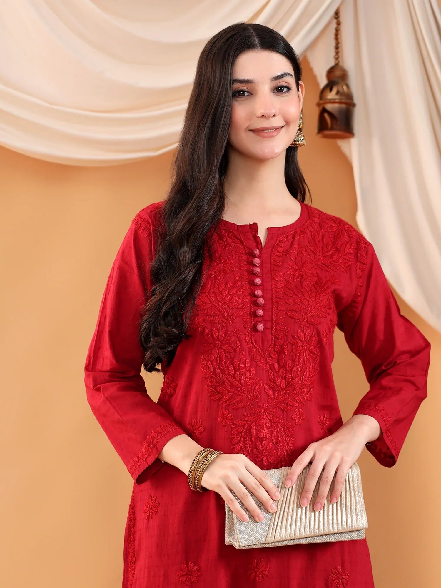 Ananya Chikankari Kurta Pant Cotton Co-ord Set (Maroon) - Image 2