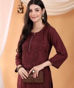 Alternative view of Ananya Chikankari Kurta Pant Cotton Co-ord Set (Brown)