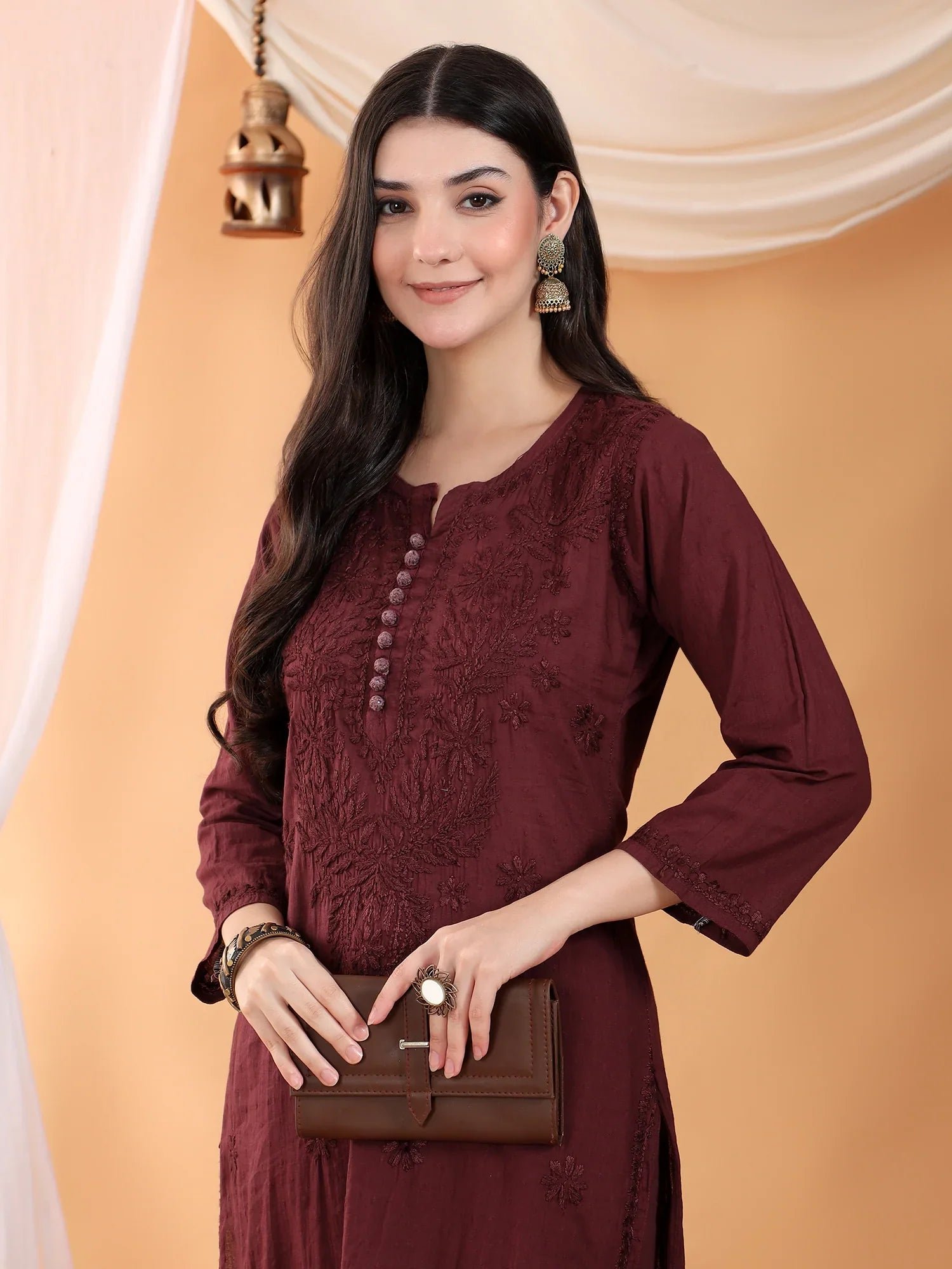 Ananya Chikankari Kurta Pant Cotton Co-ord Set (Brown) - Image 2