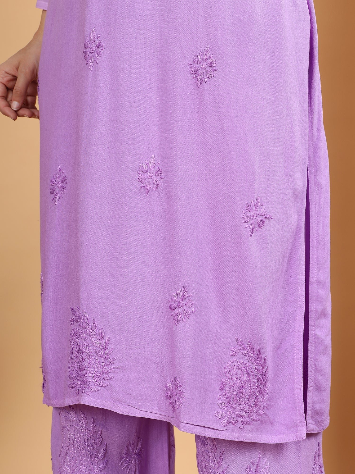 Meher Chikankari Ombre Rayon Co-ord Set (Lavender) - Image 5