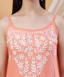 Alternative view of Raha Chikankari Strappy Rayon Co-ord Set (Peach)