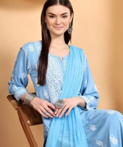 Haya Chikankari Rayon Co-ord Set (Powder Blue) - Image 5