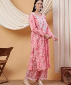 Anika Chikankari Mulmul Co-ord Set (Red) - Image 4