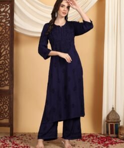 Faiza Chikankari Rayon Co-ord Set (Navy) - Image 4
