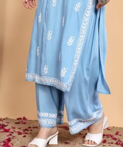 Haya Chikankari Rayon Co-ord Set (Powder Blue) - Image 6