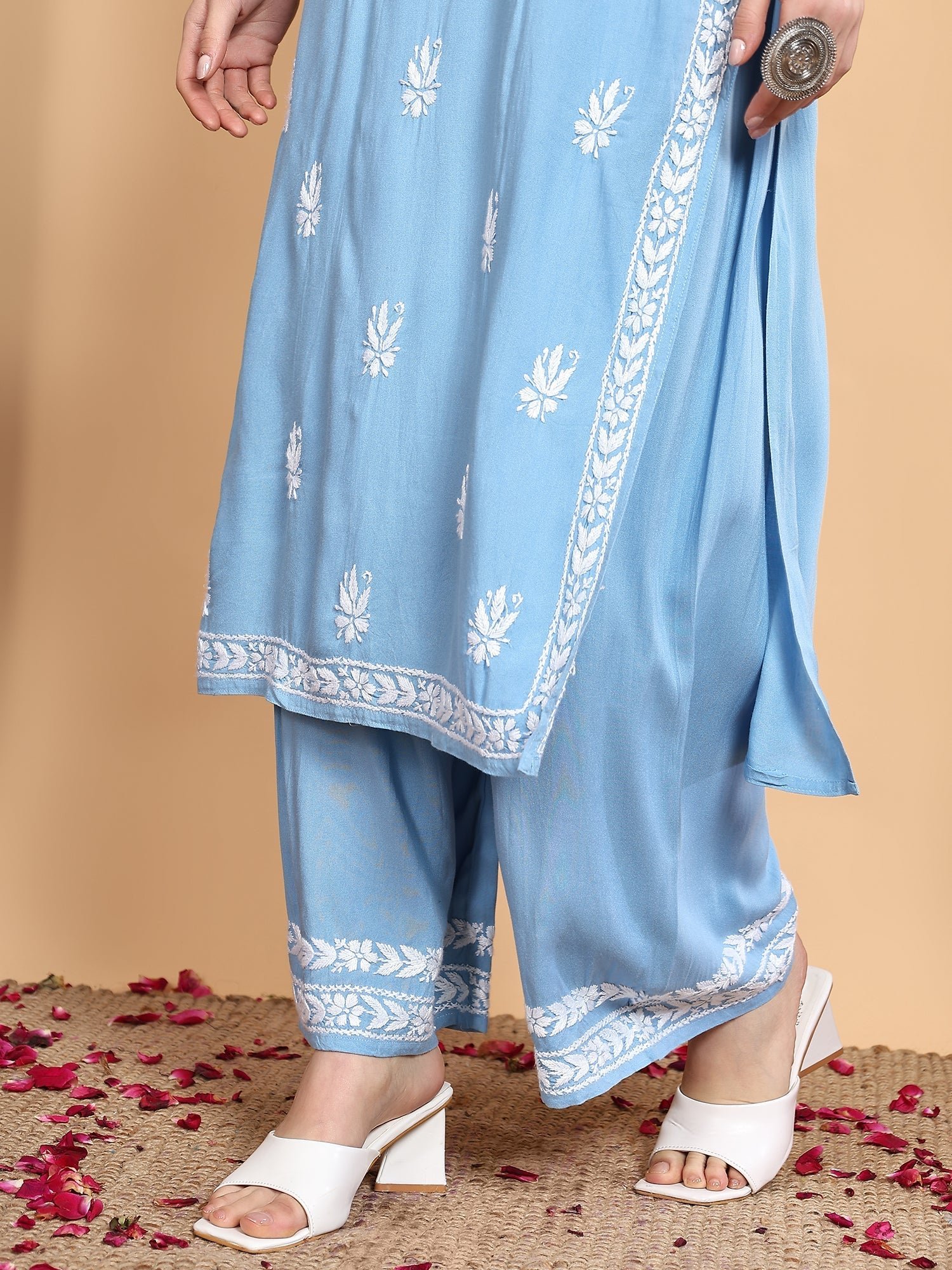 Haya Chikankari Rayon Co-ord Set (Powder Blue) - Image 6