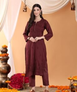 Ananya Chikankari Kurta Pant Cotton Co-ord Set (Brown) - Image 3