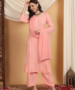 Alternative view of Farha Chikankari Premium Modal Co-ord Set (Peach)