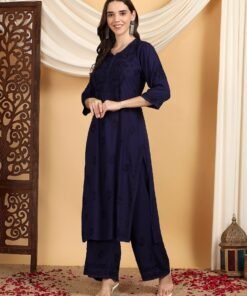 Faiza Chikankari Rayon Co-ord Set (Navy) - Image 5
