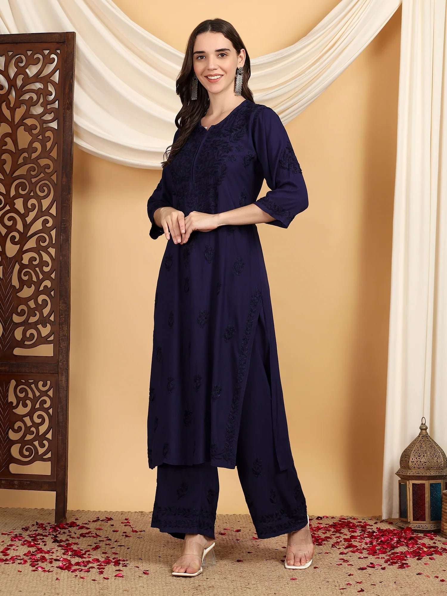 Faiza Chikankari Rayon Co-ord Set (Navy) - Image 5
