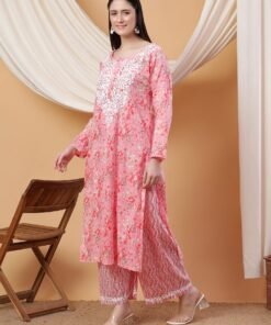 Anika Chikankari Mulmul Co-ord Set (Red) - Image 5