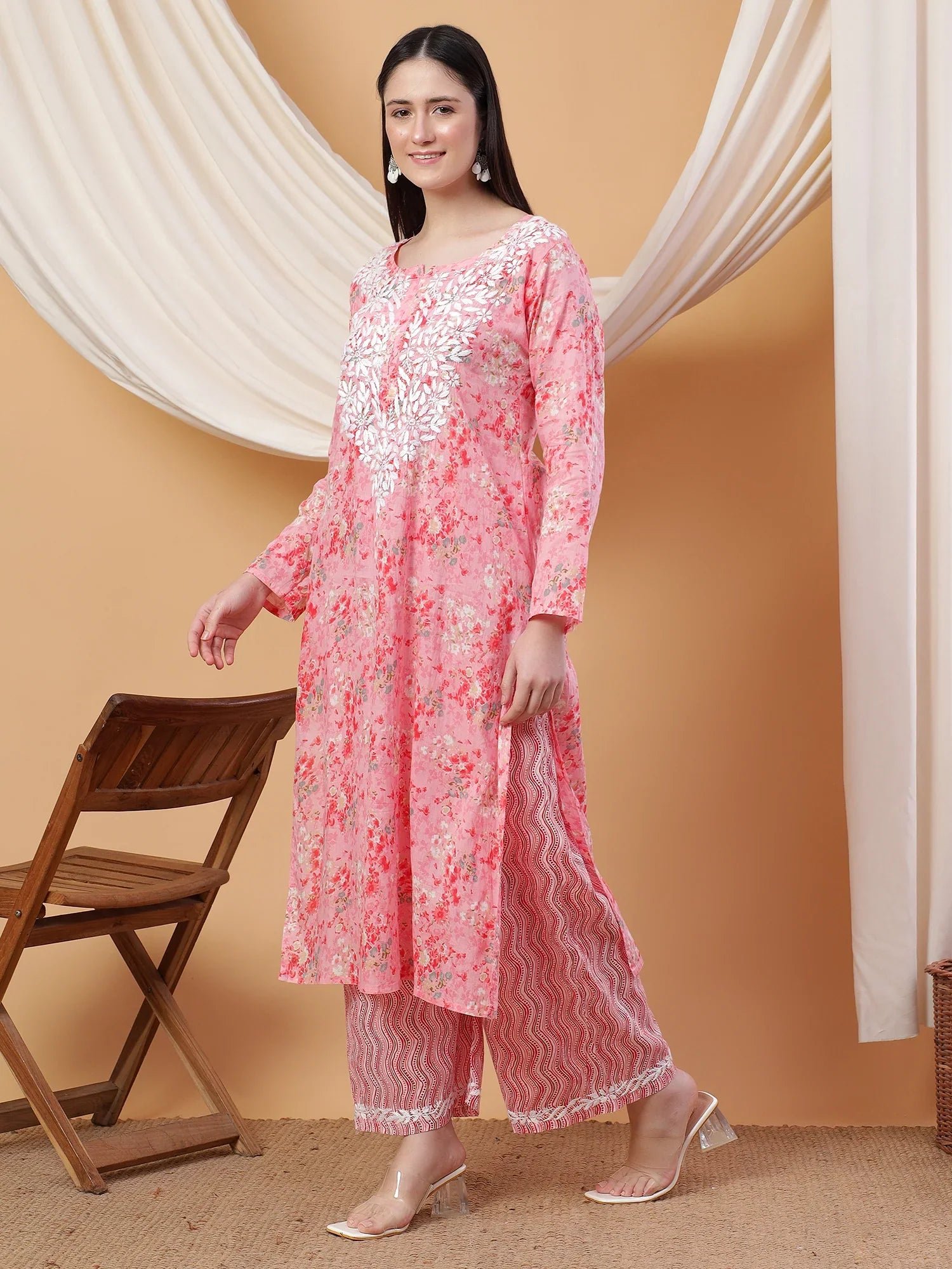 Anika Chikankari Mulmul Co-ord Set (Red) - Image 5