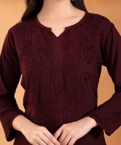 Alternative view of Maryam Chikankari Rayon Co-ord Set (Brown)