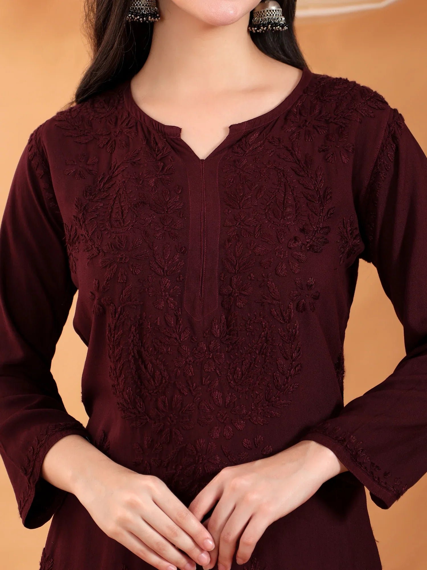 Maryam Chikankari Rayon Co-ord Set (Brown) - Image 2
