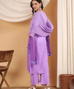 Meher Chikankari Ombre Rayon Co-ord Set (Lavender) - Image 6