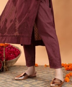 Ananya Chikankari Kurta Pant Cotton Co-ord Set (Brown) - Image 4