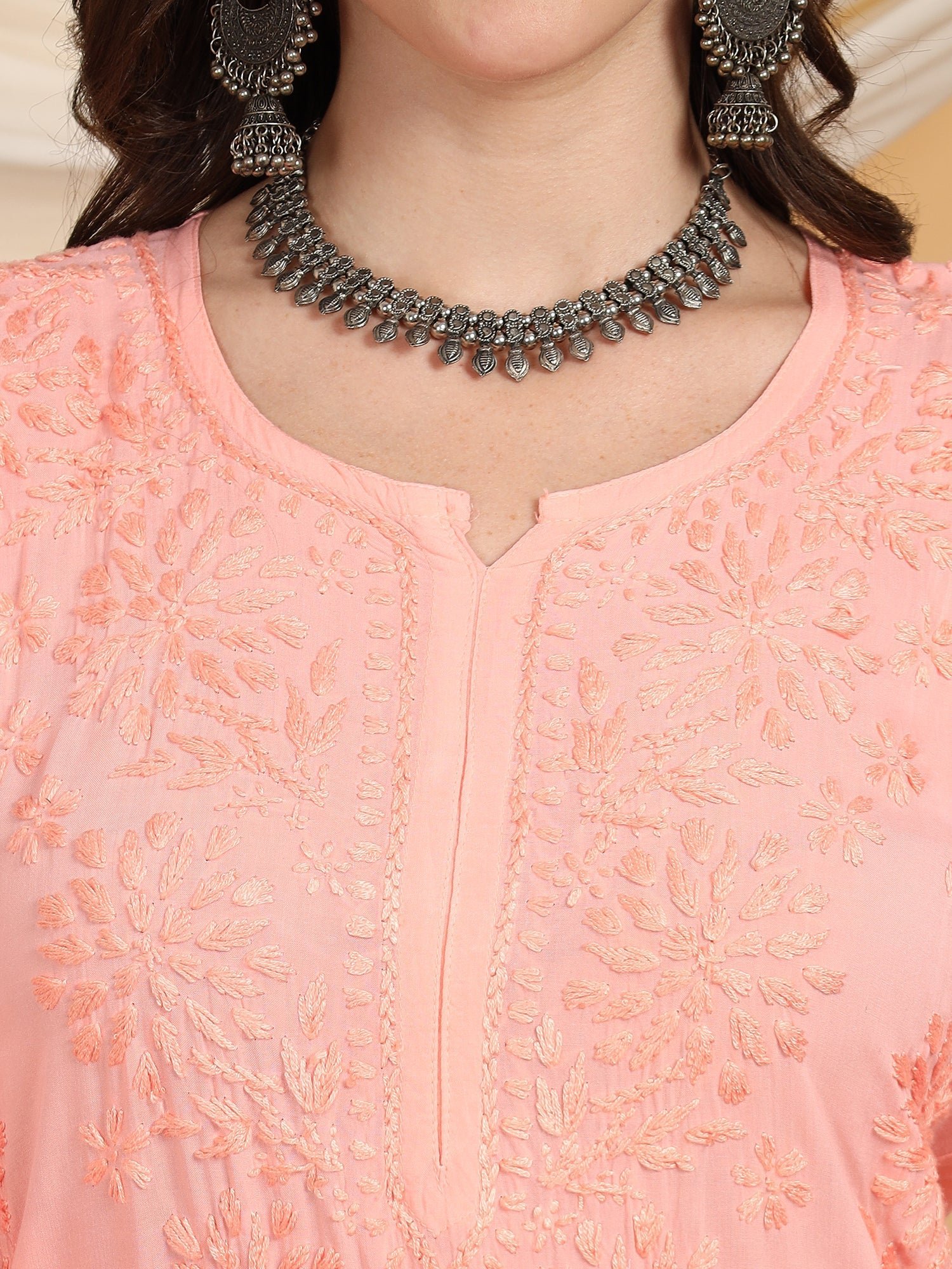 Farha Chikankari Premium Modal Co-ord Set (Peach) - Image 3