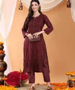 Ananya Chikankari Kurta Pant Cotton Co-ord Set (Brown) - Image 5