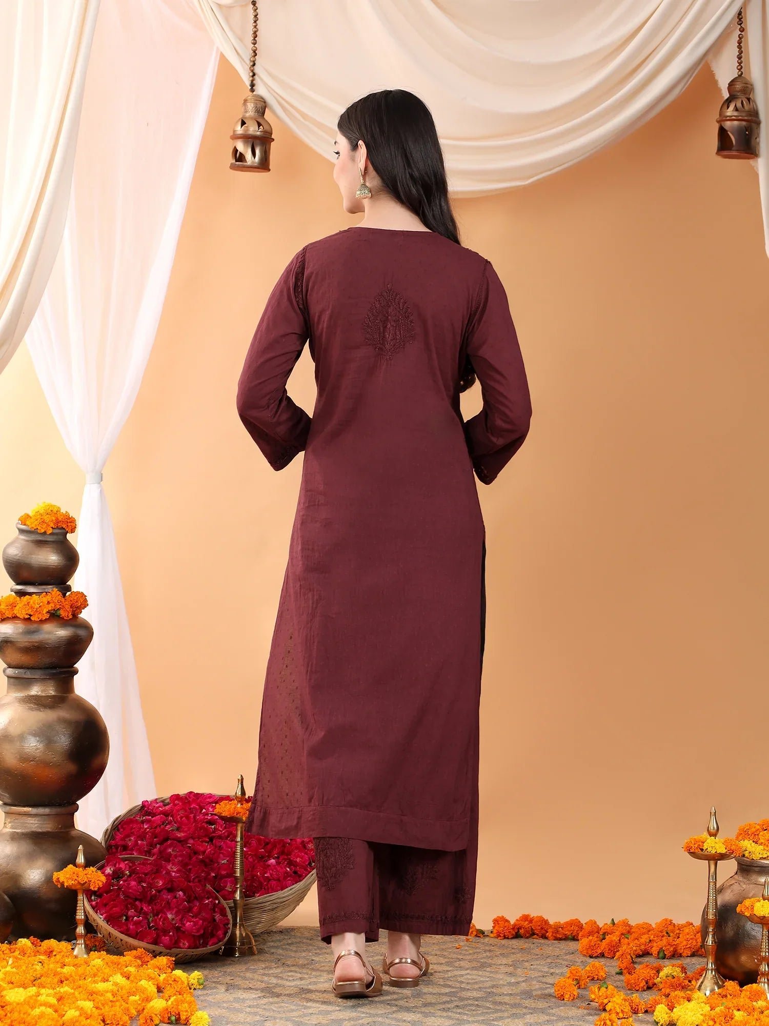 Priya Chikankari Kurta Palazzo Cotton Co-ord Set (Brown) - Image 7