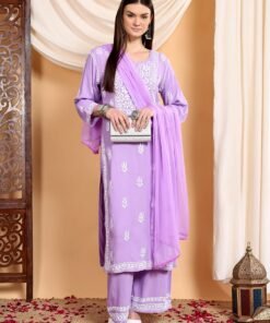 Haya Chikankari Rayon Co-ord Set (Lilac)