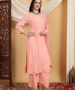 Farha Chikankari Premium Modal Co-ord Set (Peach) - Image 4
