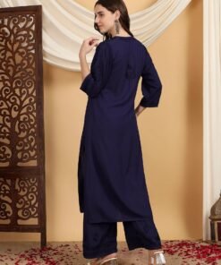 Faiza Chikankari Rayon Co-ord Set (Navy) - Image 7