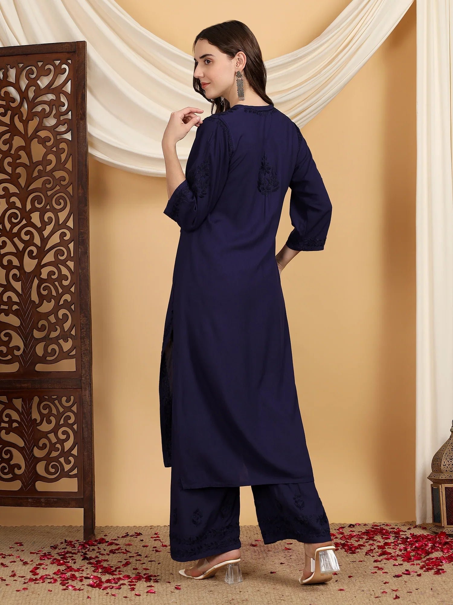 Faiza Chikankari Rayon Co-ord Set (Navy) - Image 7