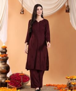 Maryam Chikankari Rayon Co-ord Set (Brown) - Image 4