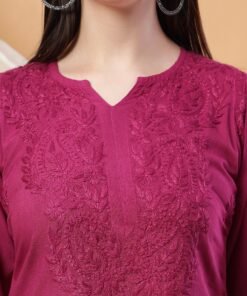 Alternative view of Meher Chikankari Ombre Rayon Co-ord Set (Wine)