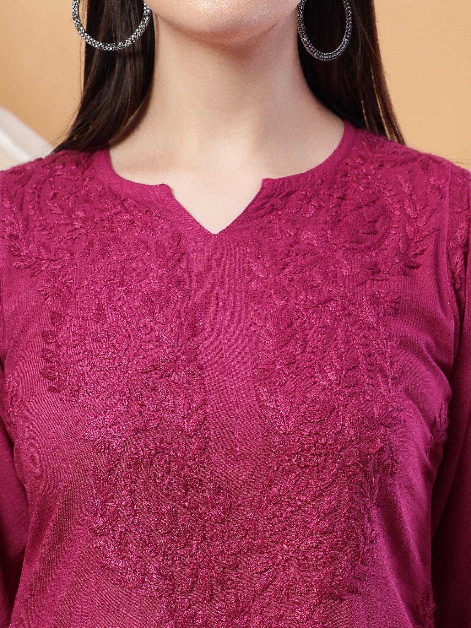 Meher Chikankari Ombre Rayon Co-ord Set (Wine) - Image 2